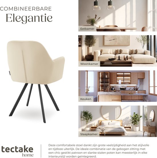 tectake Draaistoel – max. 120 kg – 58 x 58 x 87 cm – Crème