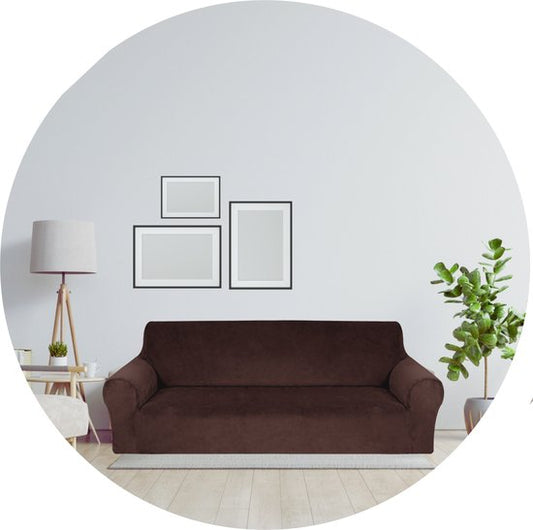 Hilvard - Bankhoes 4 zitsbanken - (230 - 275 cm) - Donkerbruin - Velvet - Stretch - Bankbeschermer - Meubelhoes - Tegen beschadigingen en vlekken - Zetelhoes - Zetelovertrek