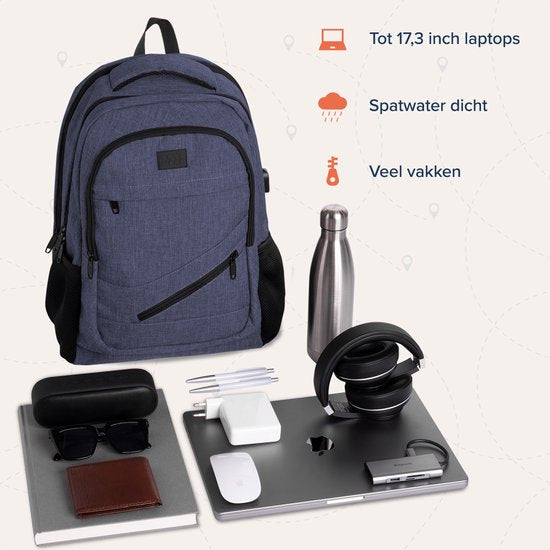 TRVLMORE Rugzak - 36L - 17 inch - Laptop Rugtas - Schooltas - Heren en Dames - Laptoptas - Spatwaterdicht Blauw