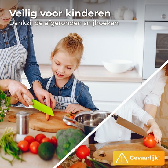Nuvance - Kindermessenset - 17-Delige Kookset - Kiddikutter - Kinderbestek met Snijplank, Schilmesje, Kindermes, Frietsnijder & Kookschort - Kiddicutter - Koken voor Kinderen - Keukengerei