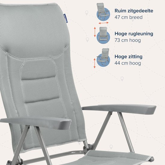 TRVLMORE Campingstoel - 7 standen - Comfortabele Kampeerstoel - 120 kg draagvermogen - Ligstand - Inklapbare stoel - Klapstoel - Grijs