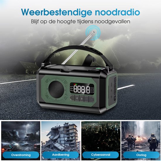 Novalance Noodradio - Solar Opwindbaar 12.000mAh - MODEL 2025 - Solar powerbank - Survival Noodpakket - Zaklamp - Noodpakket – Noodrantsoen - Radio