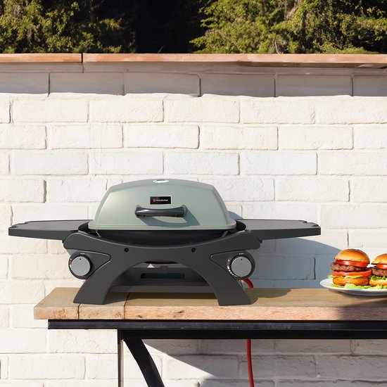 KitchenBrothers Gasbarbecue – Tafelmodel & 2 Hittezones – 10.000 BTU – 48 x 37 x 38 cm – Zwart