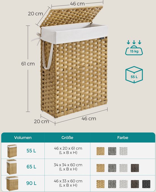 Wasmand – Grote Capaciteit – 55 l gemaakt van synthetisch rotan – Modern – Hoogwaardige Kwaliteit