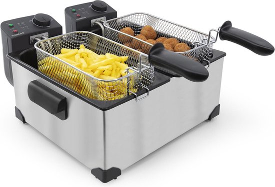 Tomado Dubbele Frituurpan – 2 x 3 liter – 3600 W – 52 x 41 x 21,5 cm – RVS