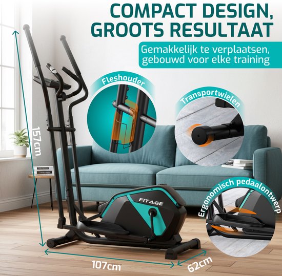 FITAGE Crosstrainer Geluidsarm - Crosstrainers met Bluetooth Kinomap & Zwift - Fitness Trainer met 24 trainingsprogramma’s - Nauwkeurige Hartslagmeter