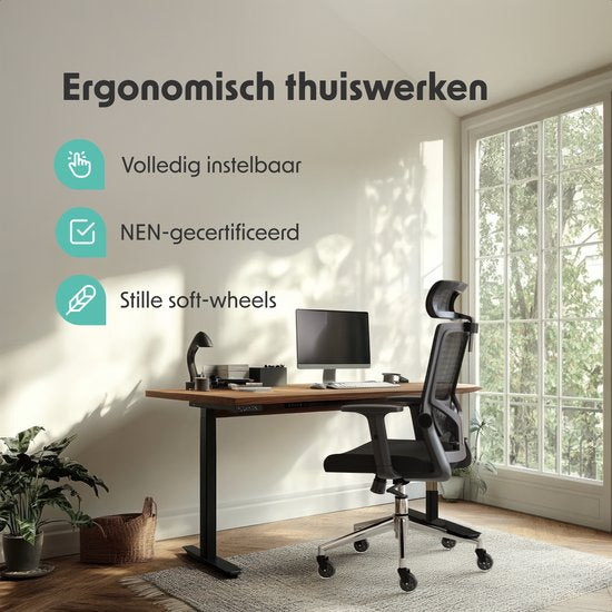 LifeGoods Ergonomische Bureaustoel - Extra Anti-Kras Wielen - NEN1335-gecertificeerd - Gamestoel - Office Chair - Volwassenen - Kantoorstoel - Zwart/Chroom