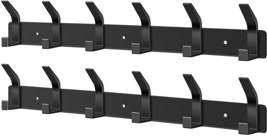 O'DADDY® Wandkapstok 24 Haken - Kapstok Hangend - Handdoekrek - Kapstok Muur - 2 rijen van 12 Haken - Inclusief Plakstrip - 44 x 3.5 x 7 cm - Zwart