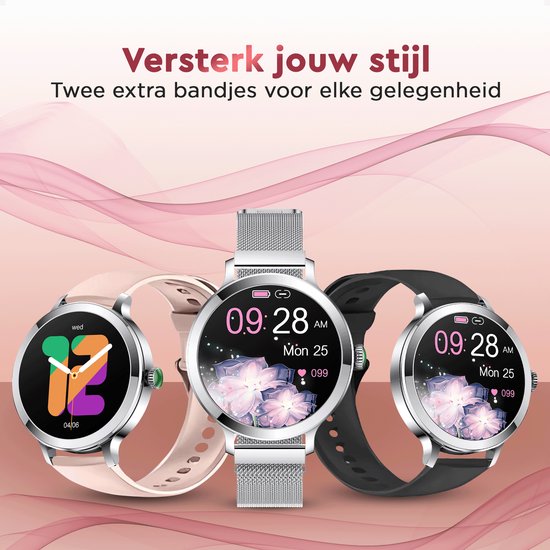 Golden Sound - Smartwatch Dames - 40mm - Stappenteller - Slaapmonitor - Saturatiemeter - Hartslagmeter - Zilver