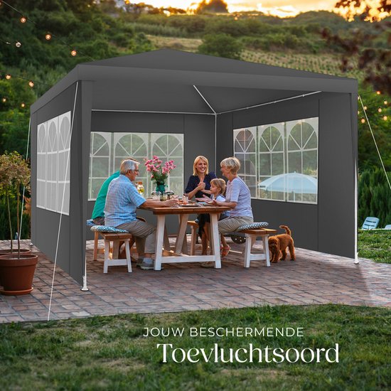 Tectake Partytent - Paviljoen - Opvouwbaar - Met Zijwanden - Waterdicht - 300 x 300 cm – Grijs