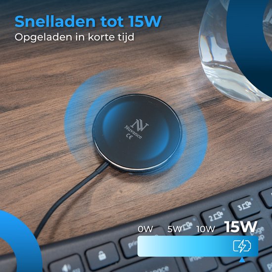 Nuvance Draadloze Oplader - 15W Snellader - Geschikt voor Magsafe - Wireless Charger - Incl. Usb-C Kabel - Zwart
