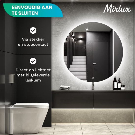 Mirlux Badkamerspiegel met LED Verlichting & Verwarming – Wandspiegel Rond – Anti Condens Douchespiegel - 60CM