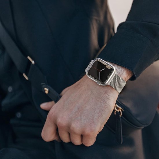 Podec Smartwatch Magnetische RVS Strap Apple Watch - Milanese Mesh Bandje voor Series 1 t/m 9 & SE - Magneetsluiting - Starlight