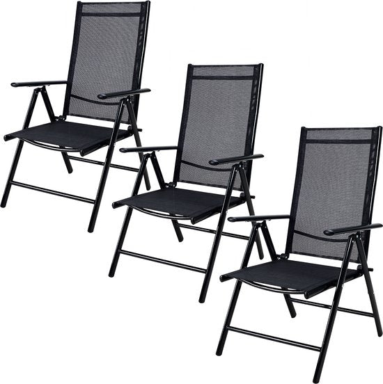 Casaria Aluminium Tuinstoelen - 3 stuks - Inklapbaar - Antraciet - Zwart