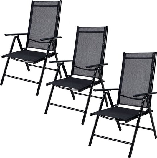 Casaria Aluminium Tuinstoelen - 3 stuks - Inklapbaar - Antraciet - Zwart
