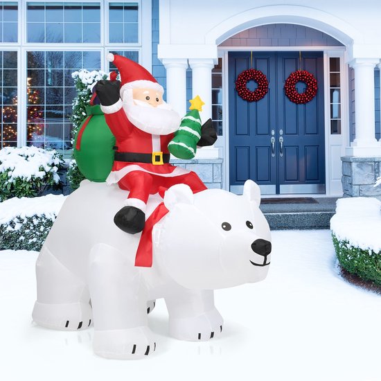 Coast Kerstversiering Opblaasbare IJsbeer & Kerstman te paard MET LED's - 200cm