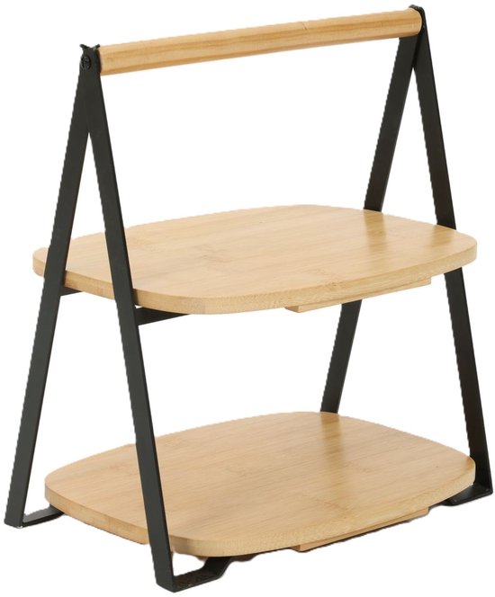 Etagère Bamboe - 2-laags - Inklapbaar - 30 cm Hoog - Houten Serveerschaal