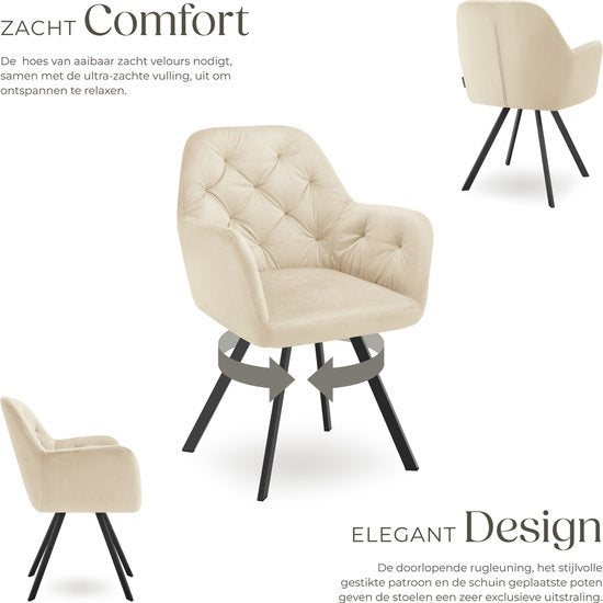 tectake Draaistoel – max. 120 kg – 58 x 58 x 87 cm – Crème