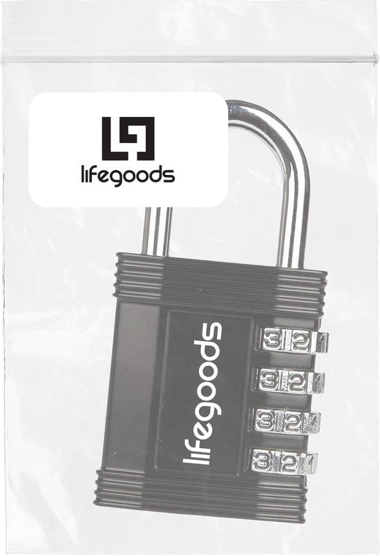 LifeGoods Hangslot - Cijferslot - Kofferslot - Reisslot - 4-Cijfers - Weerbestendig - Zwart