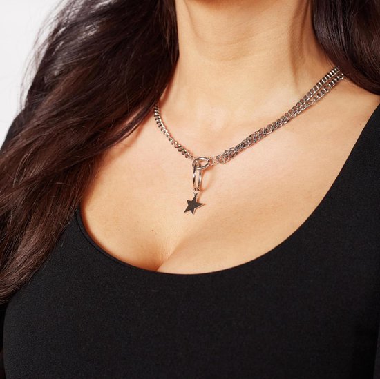 Laura Ferini Stella Ketting – Zilverkleurige Schakelketting met Ster – 18K Witgoud Verguld – Dames Sieraad