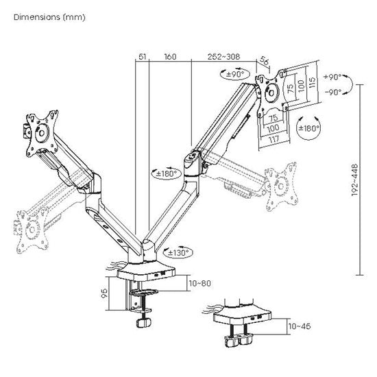 VDD Dubbele Monitor Arm - Monitor Beugel - Scherm Beugel - In Hoogte Verstelbaar - Voor 2 Schermen - Ergonomisch Ontwerp - Zwart