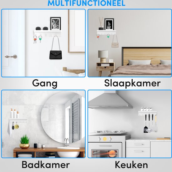 Happy Goods® Sleutelrekje Wit - Sleutelkastje voor Binnen - Zelfklevend - Sleutelhouder - RVS - Sleutel Organizer - Sleutelbord Modern - Sleutelrek inclusief Schroeven - Sleutelkastjes