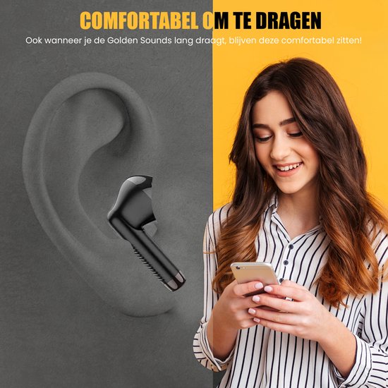 Golden Sound – Draadloze Oordopjes – Bluetooth 5.1 & Universele Pasvorm – Voorzien Van Oplaadcase En Slimme Touchfuncties – Voor Sport En Handsfree Bellen – Zwart Kunststof