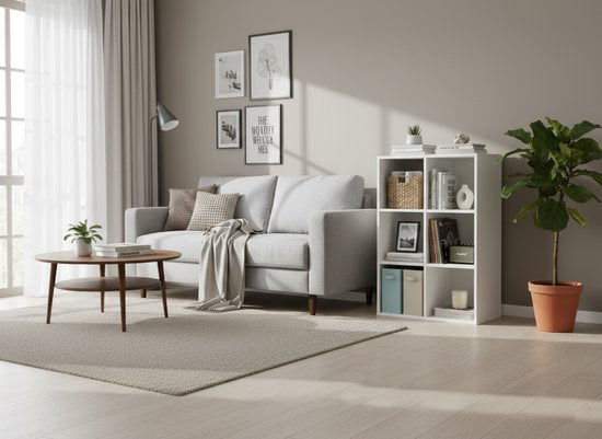 VDD – Vakkenkast incl. 3 opbergdozen – Wandkast – Vakkenkast Wit – Vakken Kast – Wandkastje – Wandkasten – Wandkasten Woonkamer – 6 Vakken – Wit