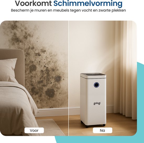Gologi Luchtontvochtiger met App - Ontvochtigt Tot 20L Per Dag - Was-droog functie - Voor in huis - Geschikt Voor Kelder, Slaapkamer, Badkamer en Woonkamer - Dehumidifier - Vochtvreter Tegen Schimmel - Wit