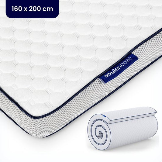 SoulSnooze® DuoComfort Premium Topper – 160 x 200 x 7 cm - Dubbelzijdig Design – incl Bamboe Hoes En Antisliplaag – Rugondersteuning – Wit Traagschuim En Hybrid Foam