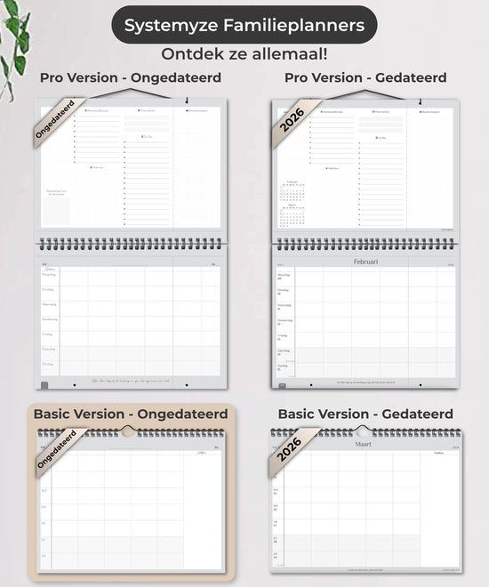 Systemyze Familieplanner Basic 2025 - Planner - Weekplanner - Gezinsplanner - Family Planner - Ongedateerd - Grijs