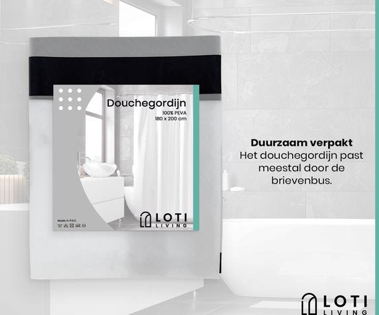 Loti Living Douchegordijn Anti Schimmel – Mat Transparant Zwart - Inclusief ringen – Waterdicht - PEVA - Douchegordijn 180x200 cm