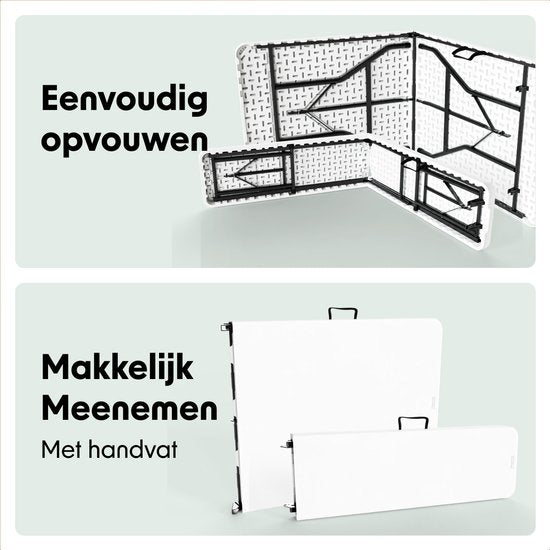 LifeGoods Inklapbare Picknickset - 180cm x 74cm - Tuintafel met 2 Banken - Weerbestendig - Campingtafel - Biertafel Opklapbaar - Voor Binnen en Buiten - Voor 6 tot 8 Personen - Wit