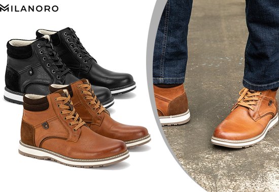 Milanoro - Elegante lederen herensneakers - Zwart - Maat 43