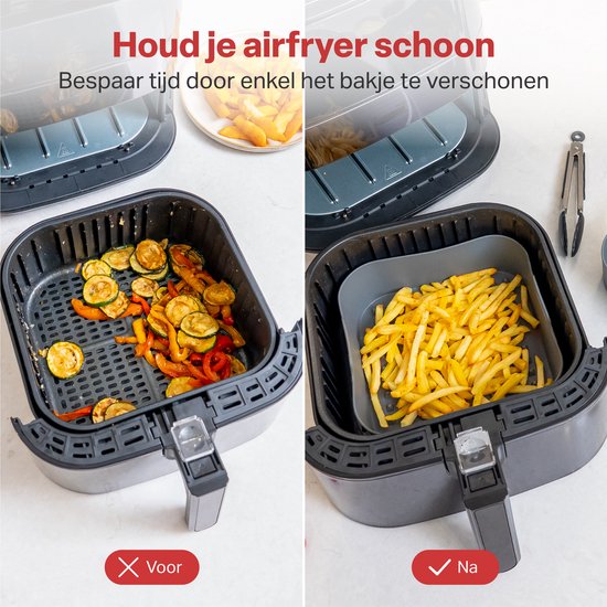 AoraKitchen Airfryer Bakjes Siliconen - 20cm - 5 Delig - Airfryer Accessoires - Incl. Wanten & Tang