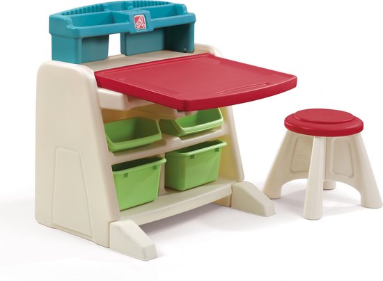 Step2 Flip & Doodle Ezeltje Bureau met stoel voor kinderen - 2-in-1 kinderbureau en schildersezel van plastic / kunststof - Knutseltafel met opbergruimte