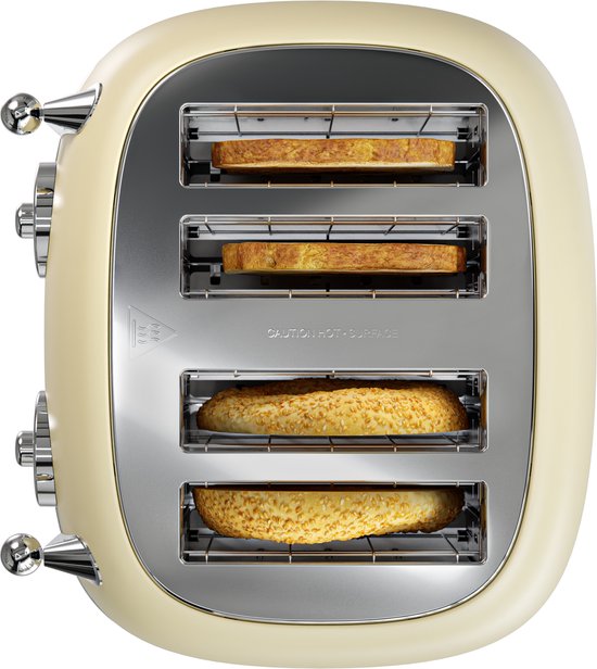 KitchenBrothers Retro Broodrooster - Toaster - 6 Warmteniveaus - 4 Extra Brede Sleuven - 815W - Beige