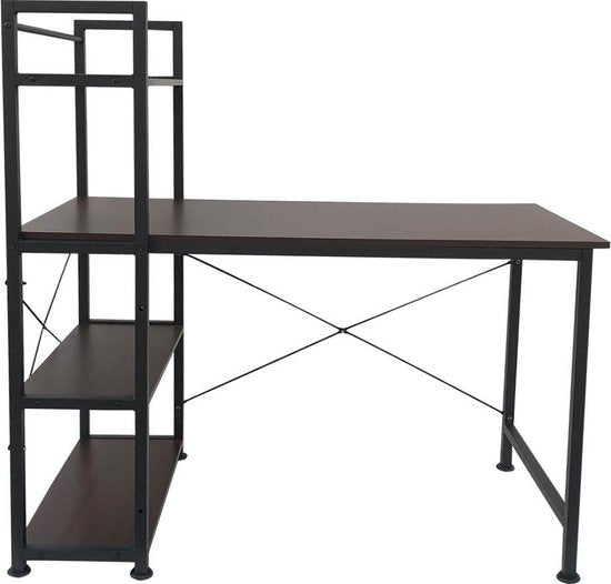 Bureau computertafel Stoer - 3 opbergplanken - industrieel vintage bruin - metaal hout