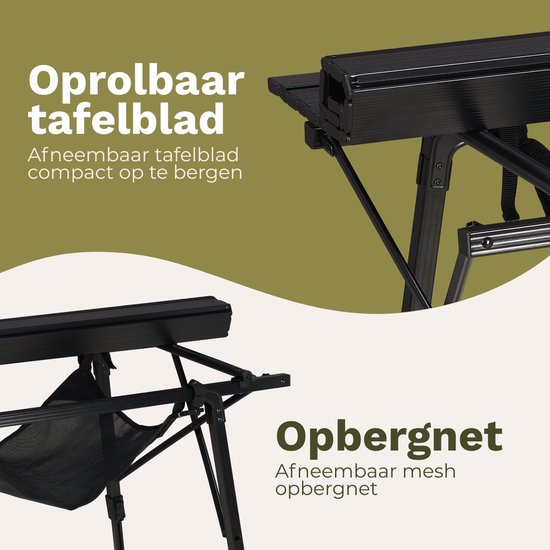 TRVLMORE Campingtafel Verstelbaar - 90x52x71cm - Inklapbare Tafel met Aluminium Frame - Lichtgewicht - Kampeertafel - Klaptafel - Zwart
