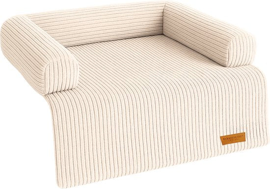 By Cee Cee Origineel Hondendeken Bank – Hondenkleed Bank - Hondenmand - Premium - Volledig Afritsbaar - Ribstof - Beige - 120x90 - Maat L