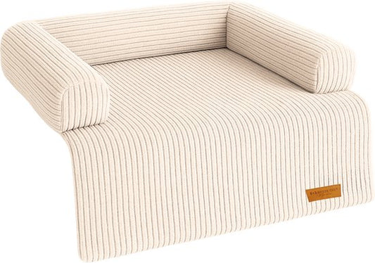 By Cee Cee Origineel Hondendeken Bank – Hondenkleed Bank - Hondenmand - Premium - Volledig Afritsbaar - Ribstof - Beige - 120x90 - Maat L