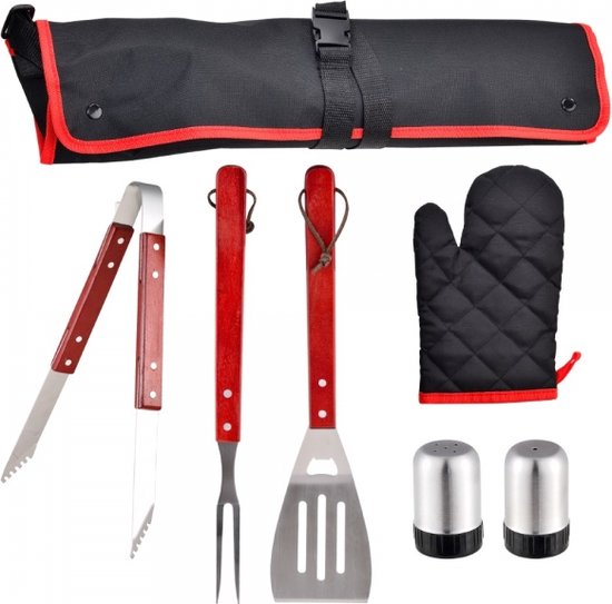 Bergner BBQ Accessoires 7 Delige Gereedschapset - Roestvrijstaal - Geschenkset - met bbq Schort