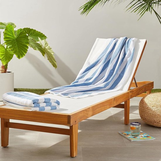 Travelhawk Strandlaken - Badlaken - Strandlakens - Handdoek - 152cm x 76cm - Reishanddoek - Cabana Streep - 100% Katoen - Blauw