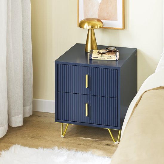 SoBuy Nachtkastje, nachtkastje met 2 laden, moderne bijzettafel voor slaapkamer en woonkamer, blauw, 40 x 40 x 47 cm FBT115-B
