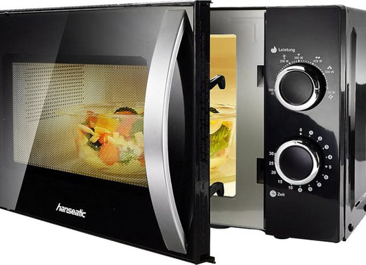 Hanseatic – Solo Magnetron – 44x33,5x25,9 cm – Zilver Metaal & Glas – 800 Watt & 20 Liter – 5 Vermogensniveaus & Ontdooifunctie – Compacte Keukenmagnetron – 76409986
