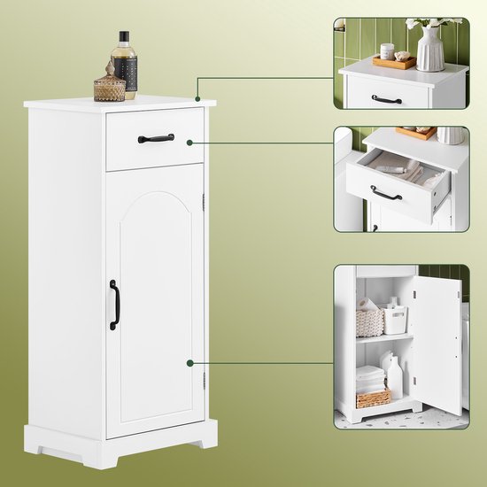 SoBuy Badkamermeubel, kleine opbergkast met lade, badkamerzuil van hout, toiletkast, vochtbestendig, wit, 42 x 30 x 93 cm, BZR207-W