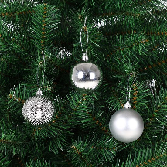 Casaria Kerstballen 66 er Set - Mat Glanzend Ø 3/6 cm Zilver
