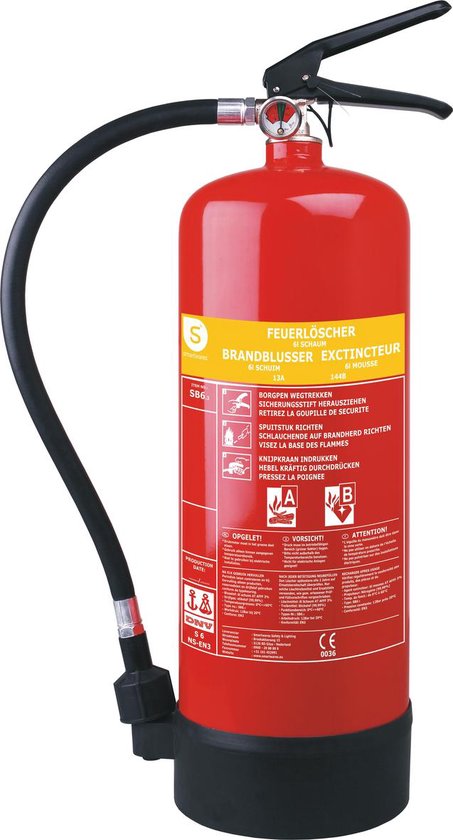Smartwares 10.015.05 Brandblusser - 6 Liter - Schuim - Inclusief ophangbeugel - Brandklasse AB - BSI Gecertificeerd