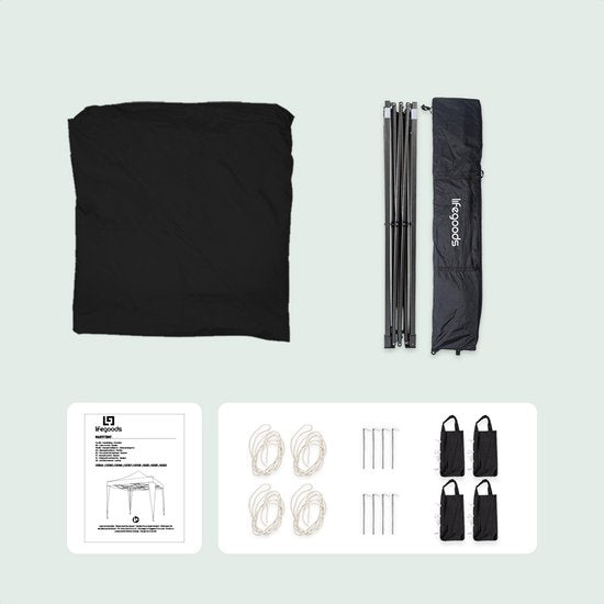 LifeGoods Partytent - Paviljoen - Easy Up - Opvouwbaar - Zijwanden - Waterdicht - Met Draagtas - 292 x 292 cm – Antraciet