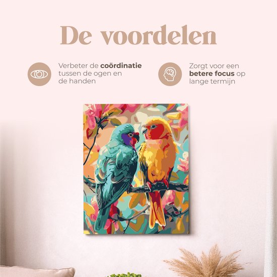 Rubye® Schilderen op Nummer - Papegaaien voor volwassenen en kinderen - 40x50cm
